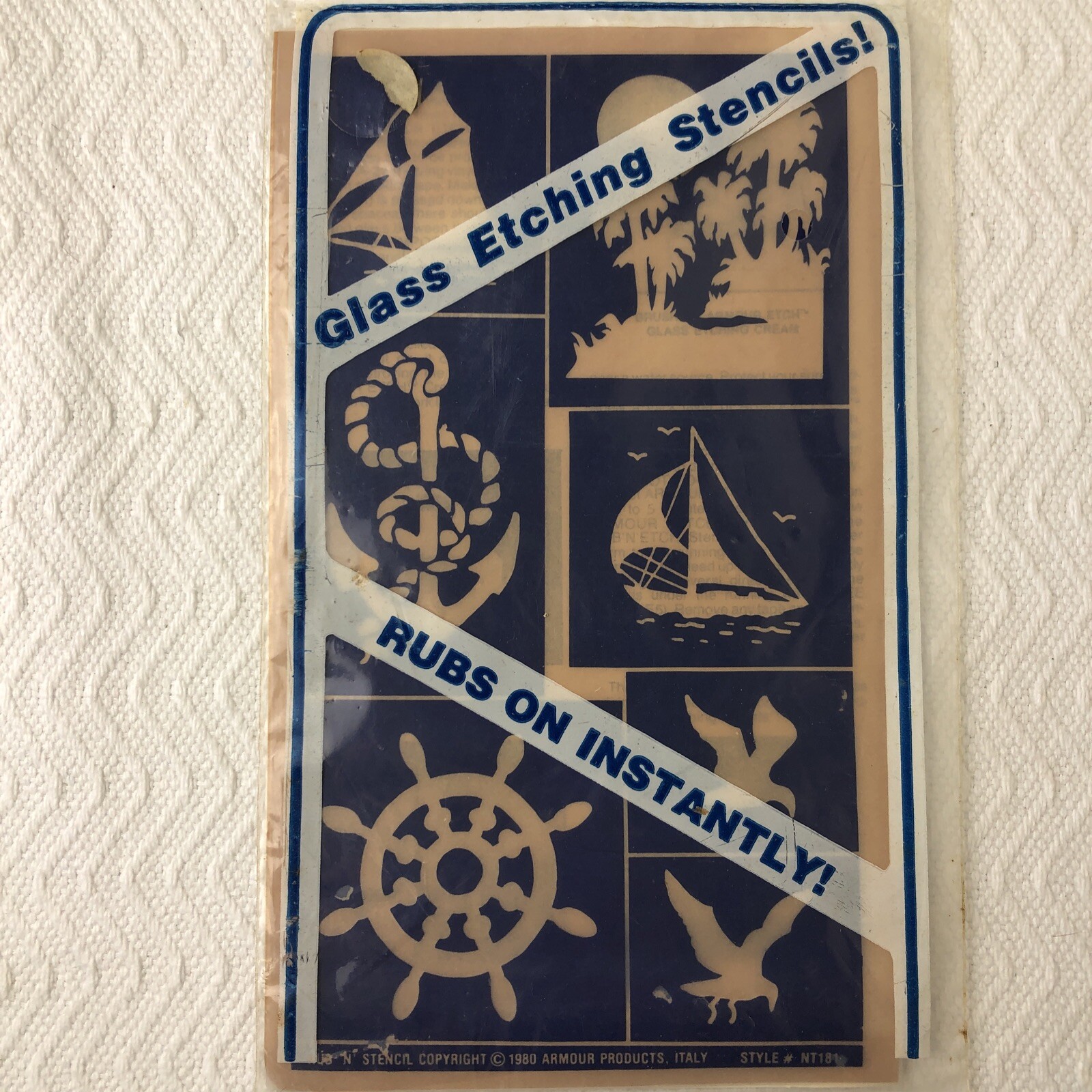 6 Vintage Armour Rub ‘n’ Etch Glass Etching & Fabric Paint Stencils 1980 MIX NOS