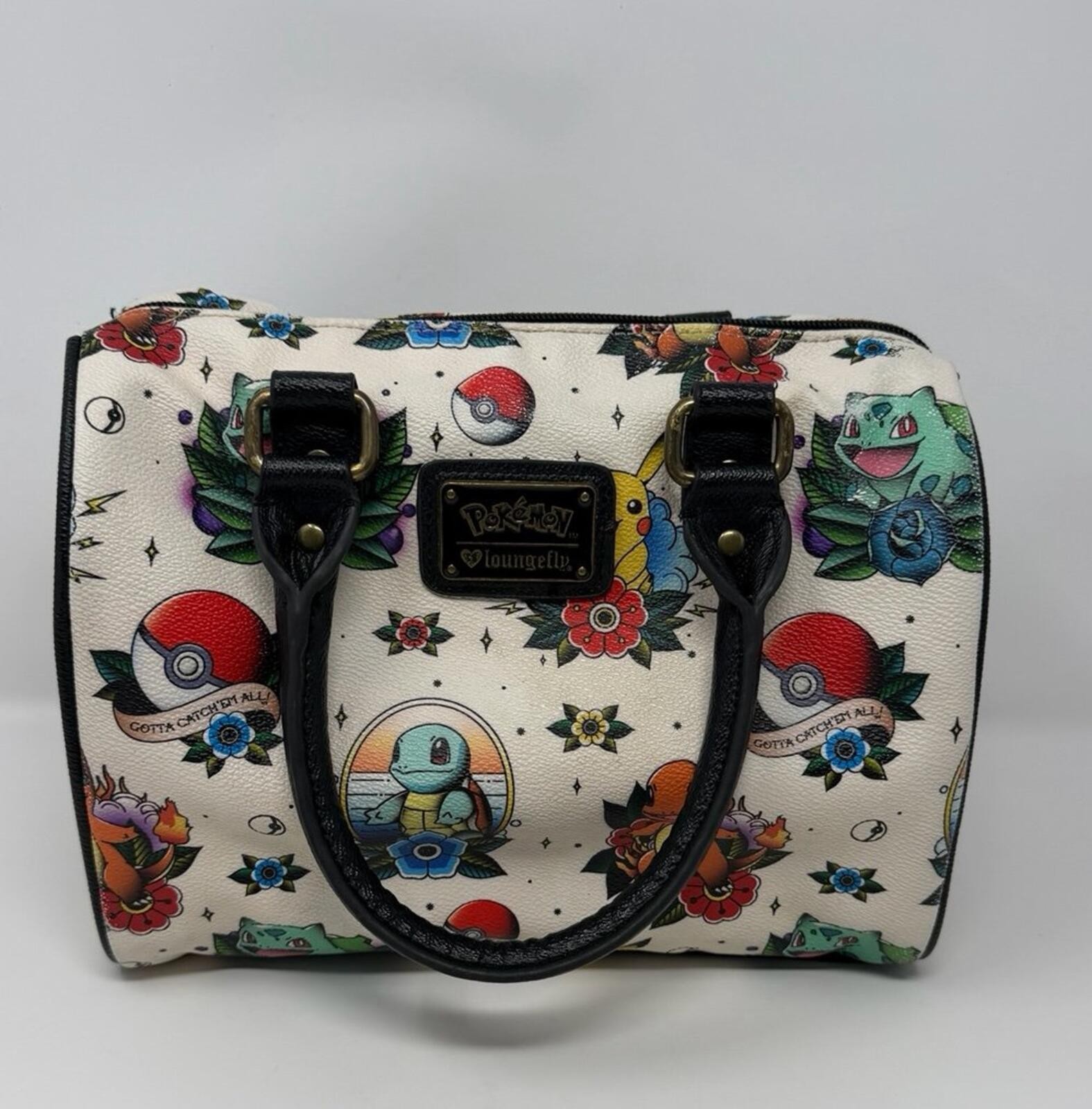 Loungefly Pokemon Tattoo Satchel Barrel Bag Purse Starters Heart Logo htf