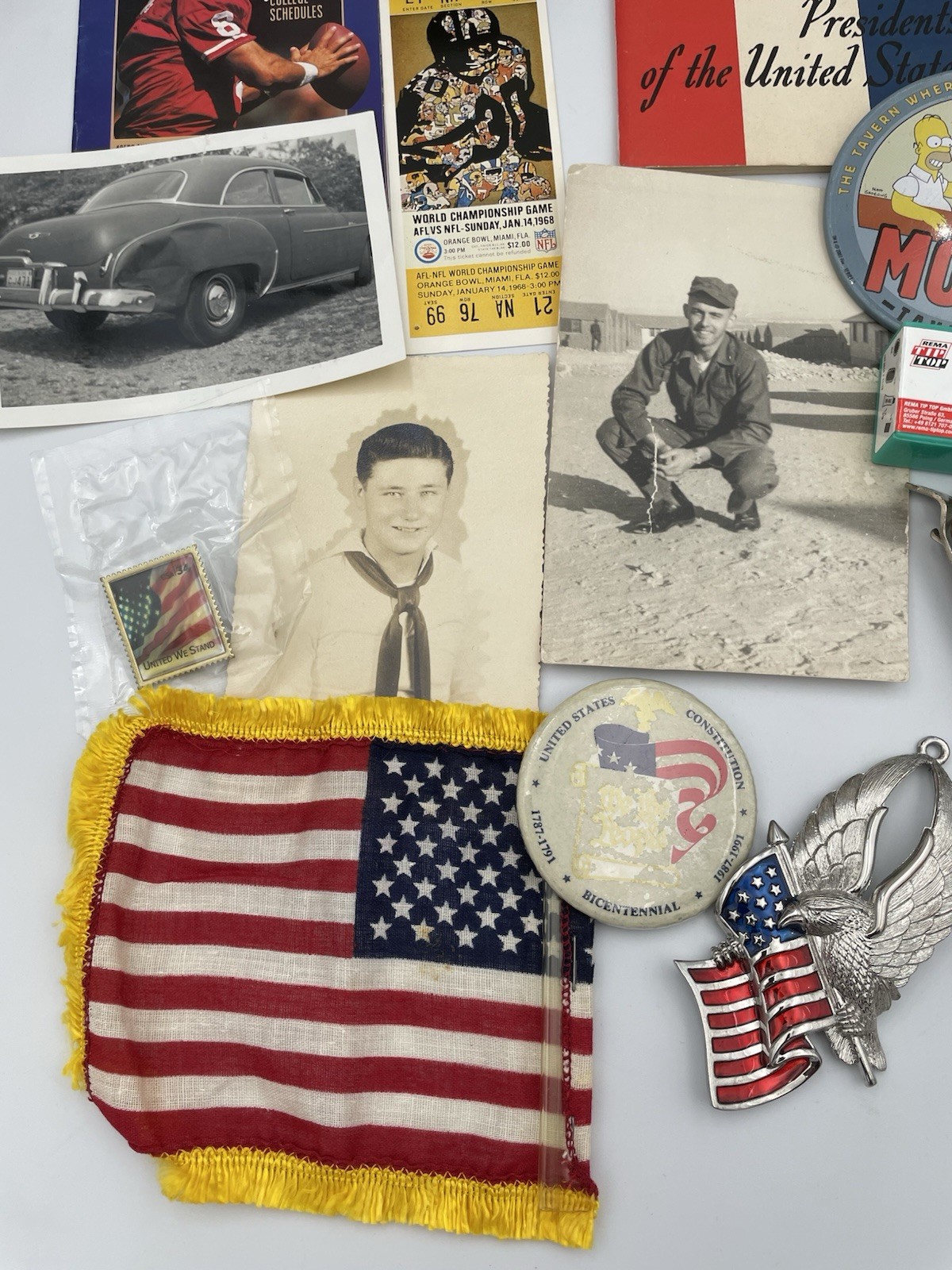 VTG 28pc Mixed Grandpa Lot: Military, USA, Car, Postcards, Photos, Football TG1