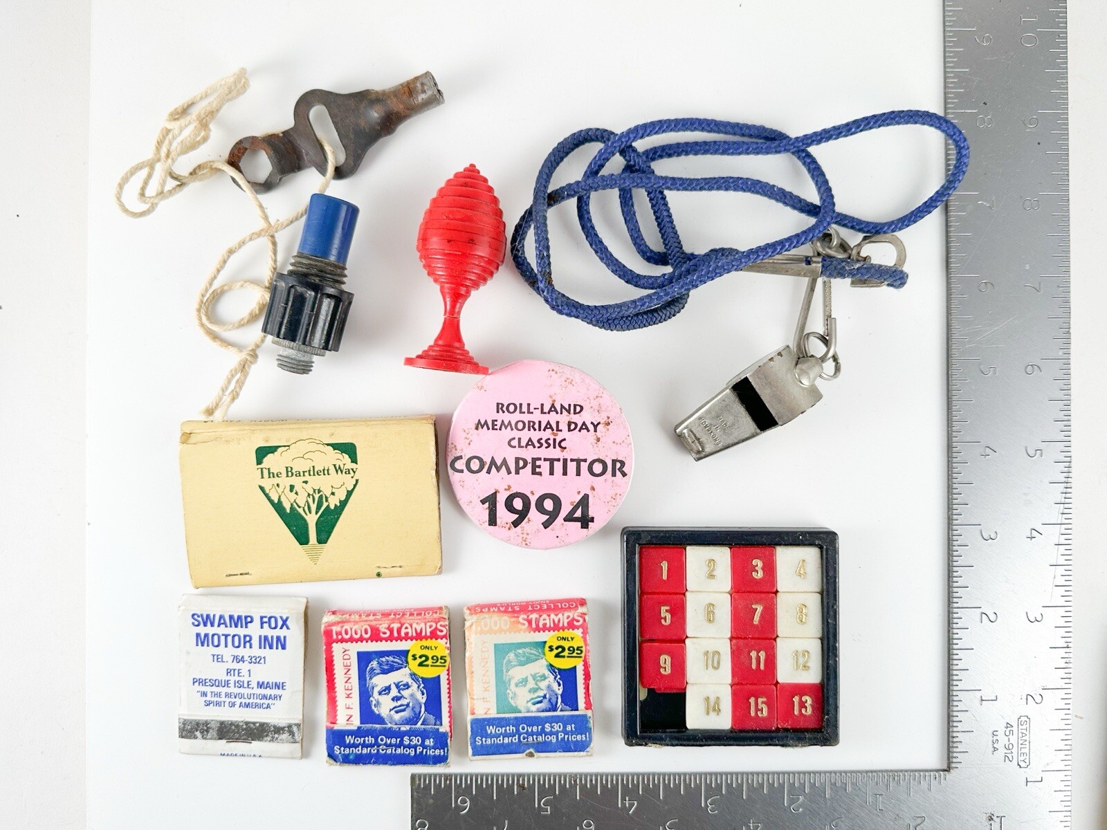 Vintage Junk Drawer Lot Button Matches Whistle Key Game Pieces Car Parts