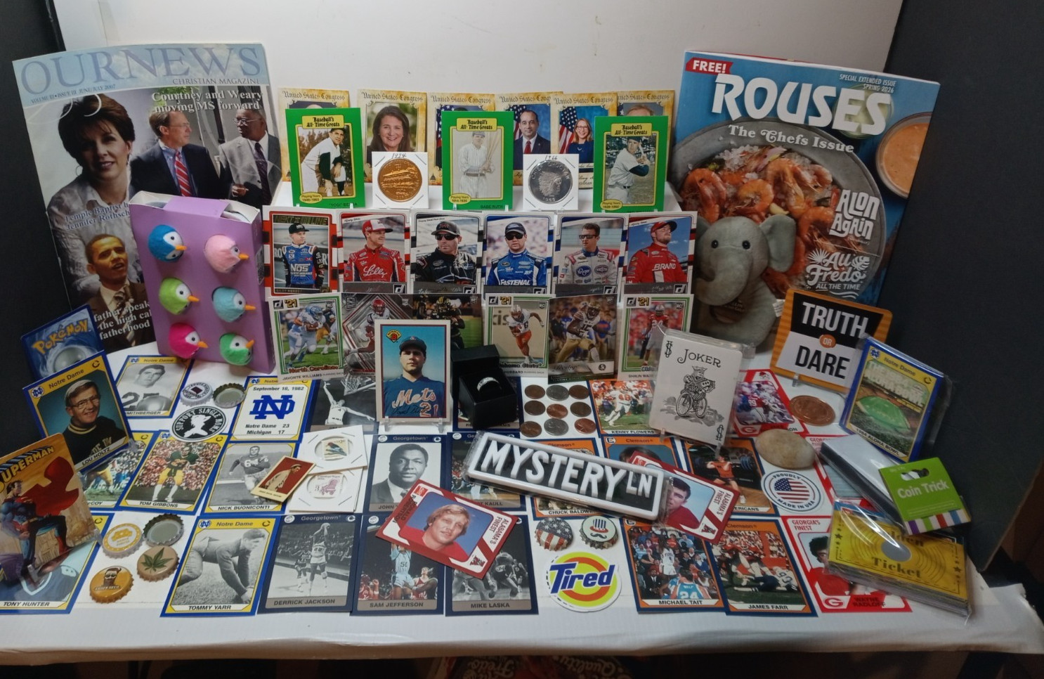 Nice Junk Drawer Lot Collectibles, Cards, Coins Bottle Caps, Tokens, Misc,  #53B