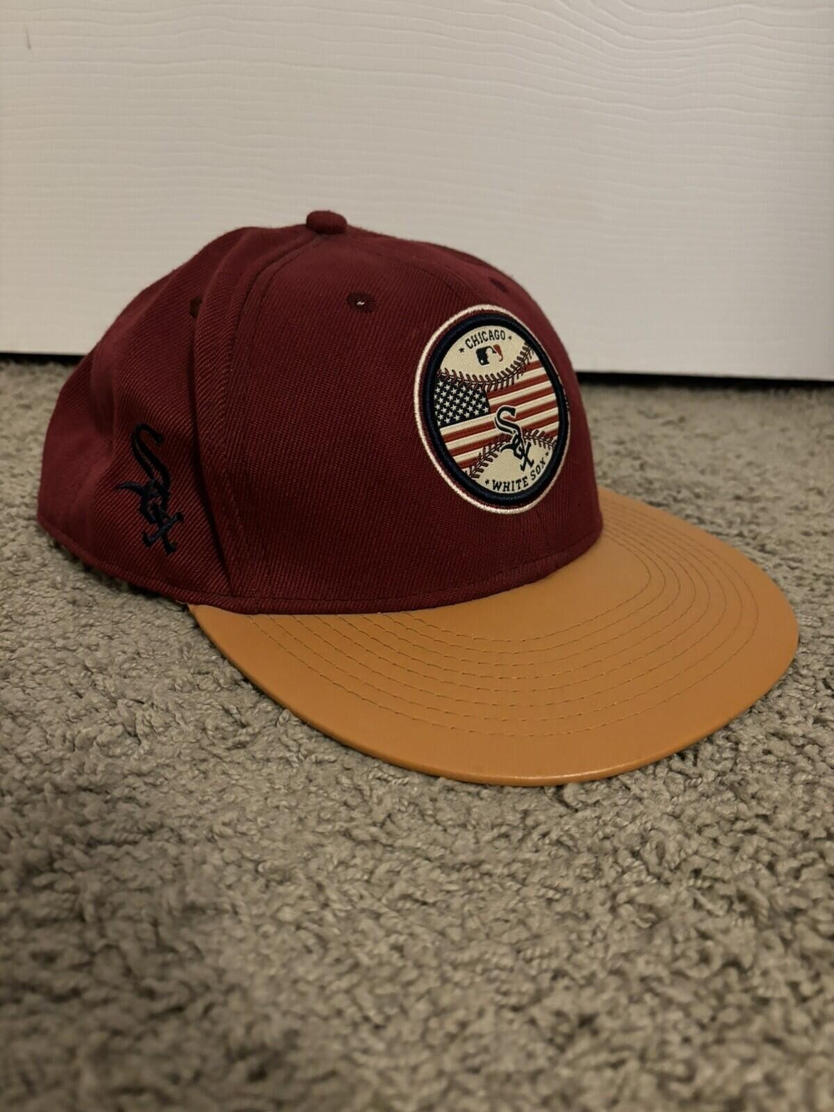 Chicago White Sox New Era 59FIFTY Maroon Leather Bill USA Hat Cap SnapBack