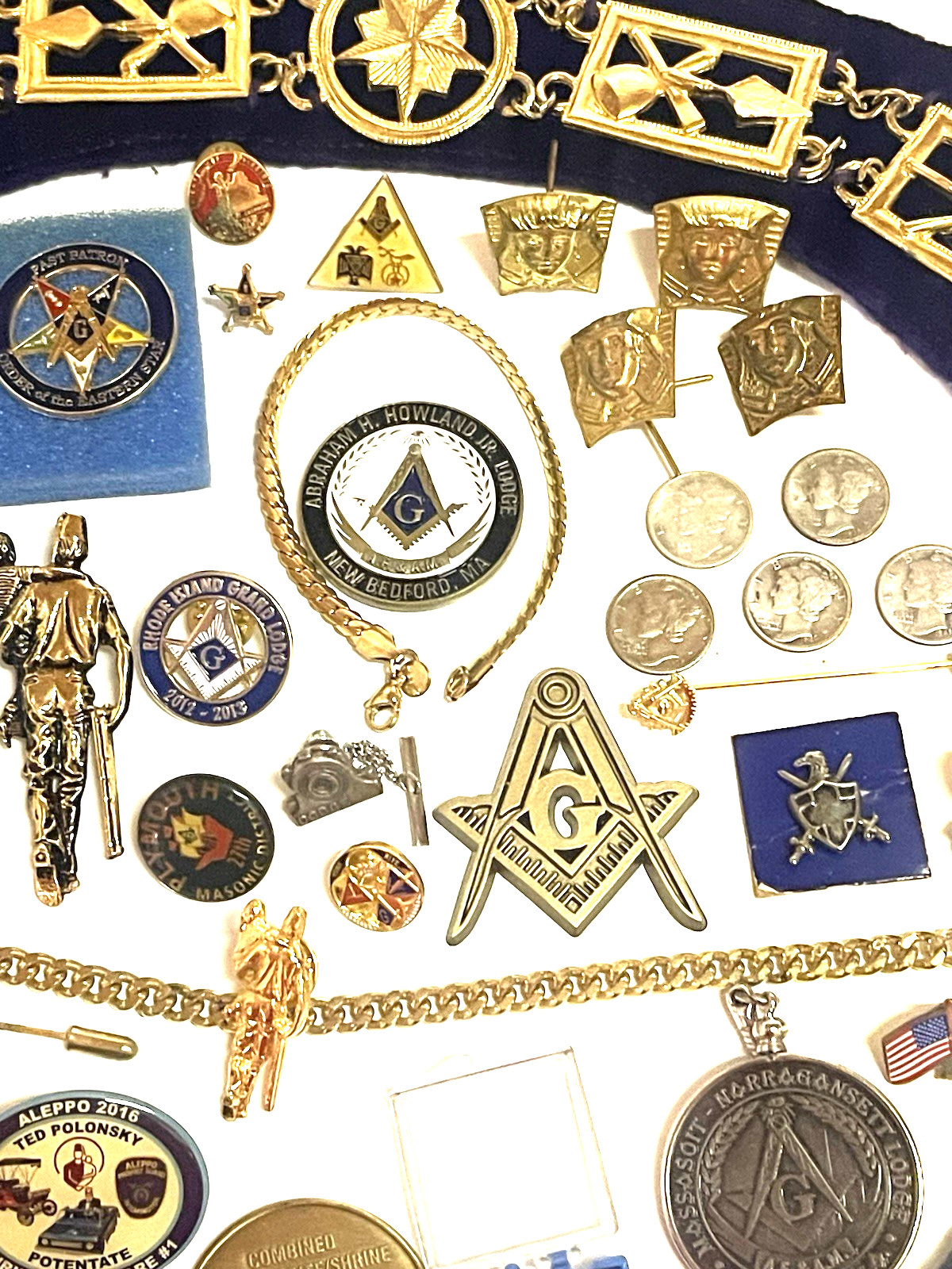 Vintage Junk Drawer Masonic Lot Silver Gold Jewelry Token Coin Medal Collar Old