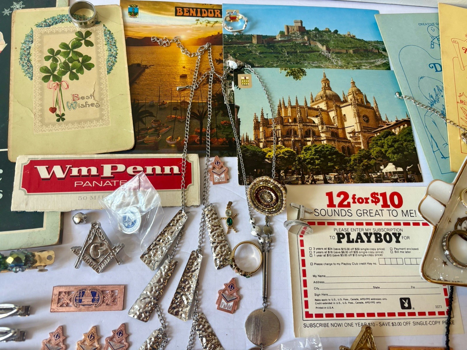 Vintage – Now Junk Drawer Lot Jewelry Keys Pins Brooches Masonic Trinkets 80+