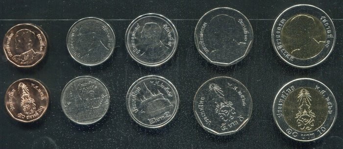 Thailand current 5 coins set ，1/2 , 1 ,2,5,10, Bath ,UNC