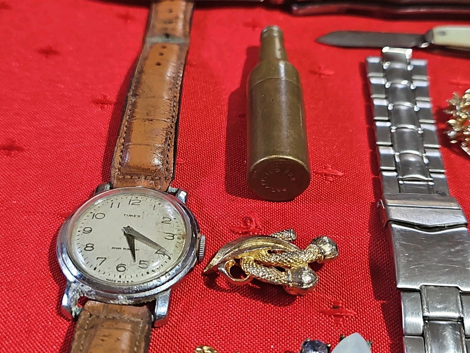 Vintage Junk Drawer Lot Pocket Knives TIMEX USA Watch Men’s Bracelet More #16