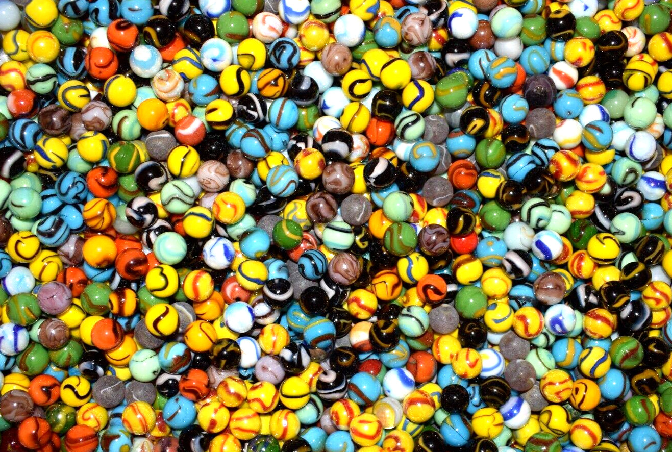 👀➖⏩Lot of 50 Vacor▫🟩⬜🟥 Multi-Color Mixed Runs Swirl Marbles Size .625″ Mint