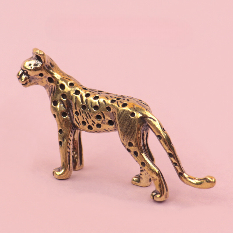 1 Solid Brass Money Leopard Statue Decoration Animal House Tabletop Decoration；