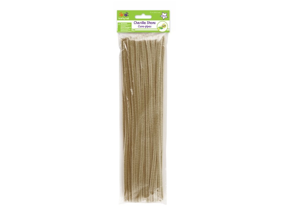 Krafty Kids Chenille Stems Pipe Cleaners, 6mm x 12″, Beige, 40-Pack