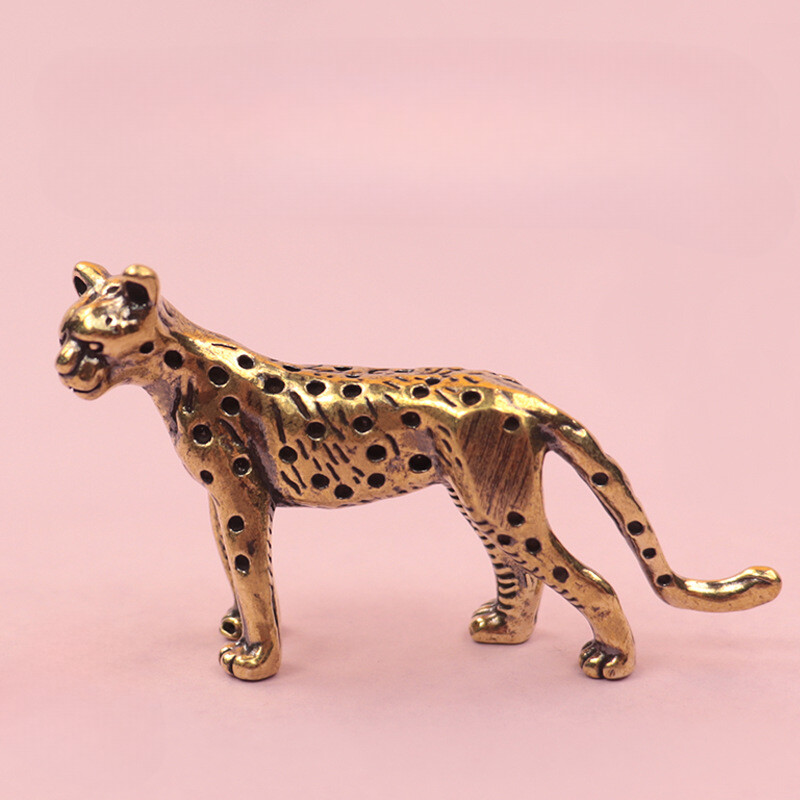 1 Solid Brass Money Leopard Statue Decoration Animal House Tabletop Decoration；