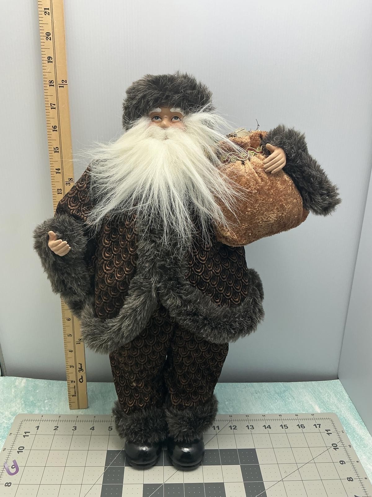 Vintage Santa Claus Figurine with Fur Trim and Sack