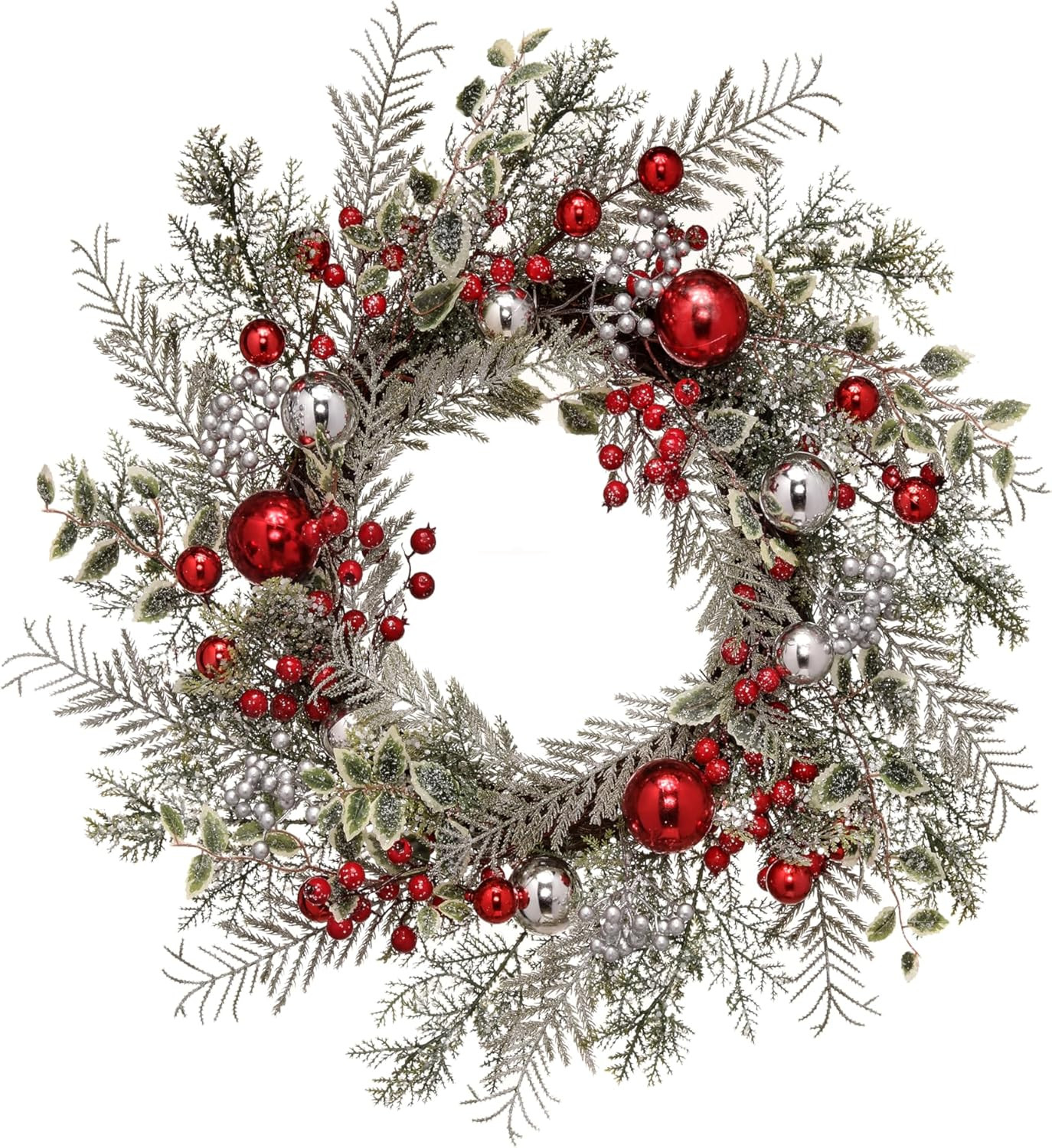 Frosted Berry Pine Christmas Wreath – 24 Inch Holiday Decor