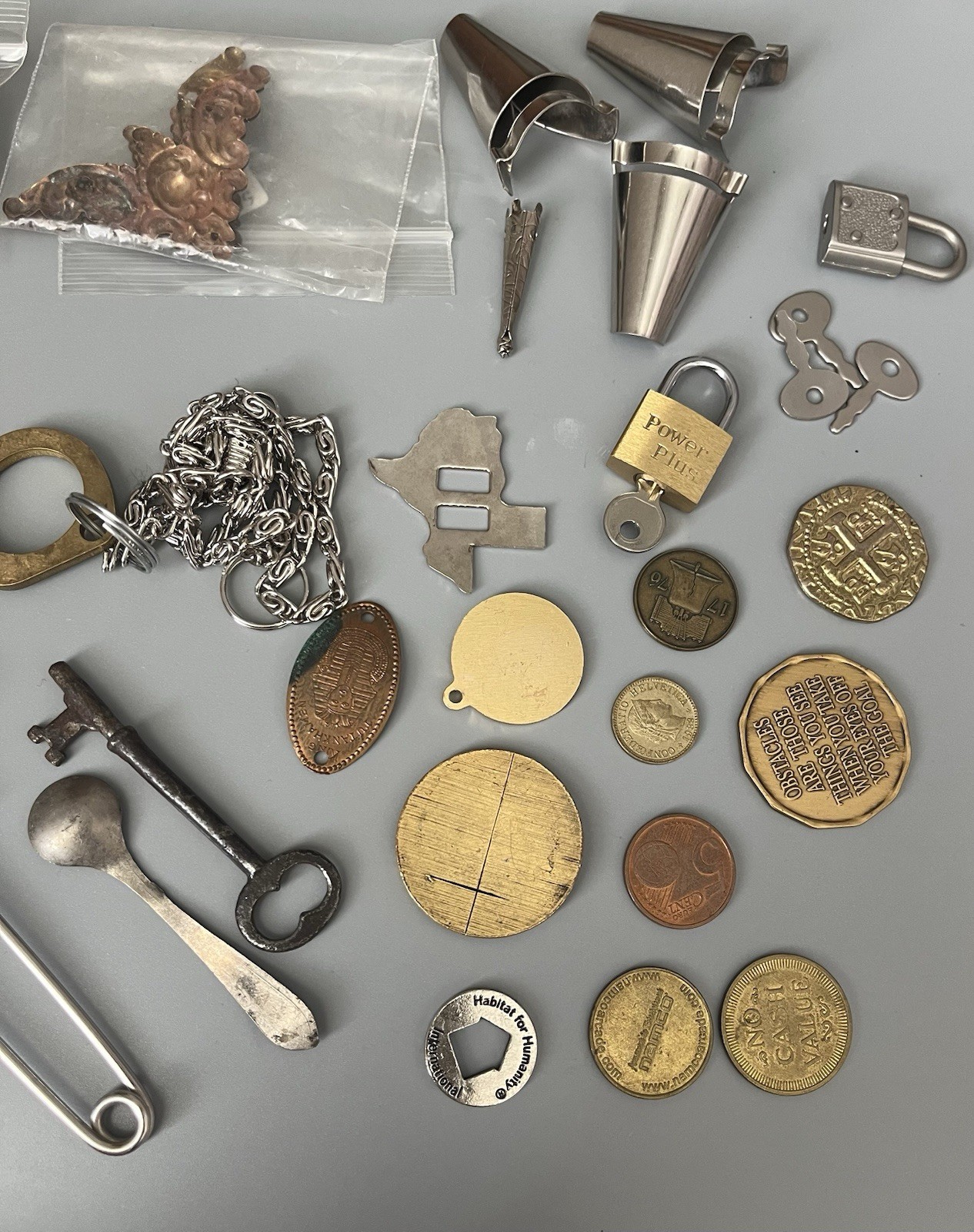 VTG Junk Drawer All Metal Misc Items Coins-Keys-Lock-And More