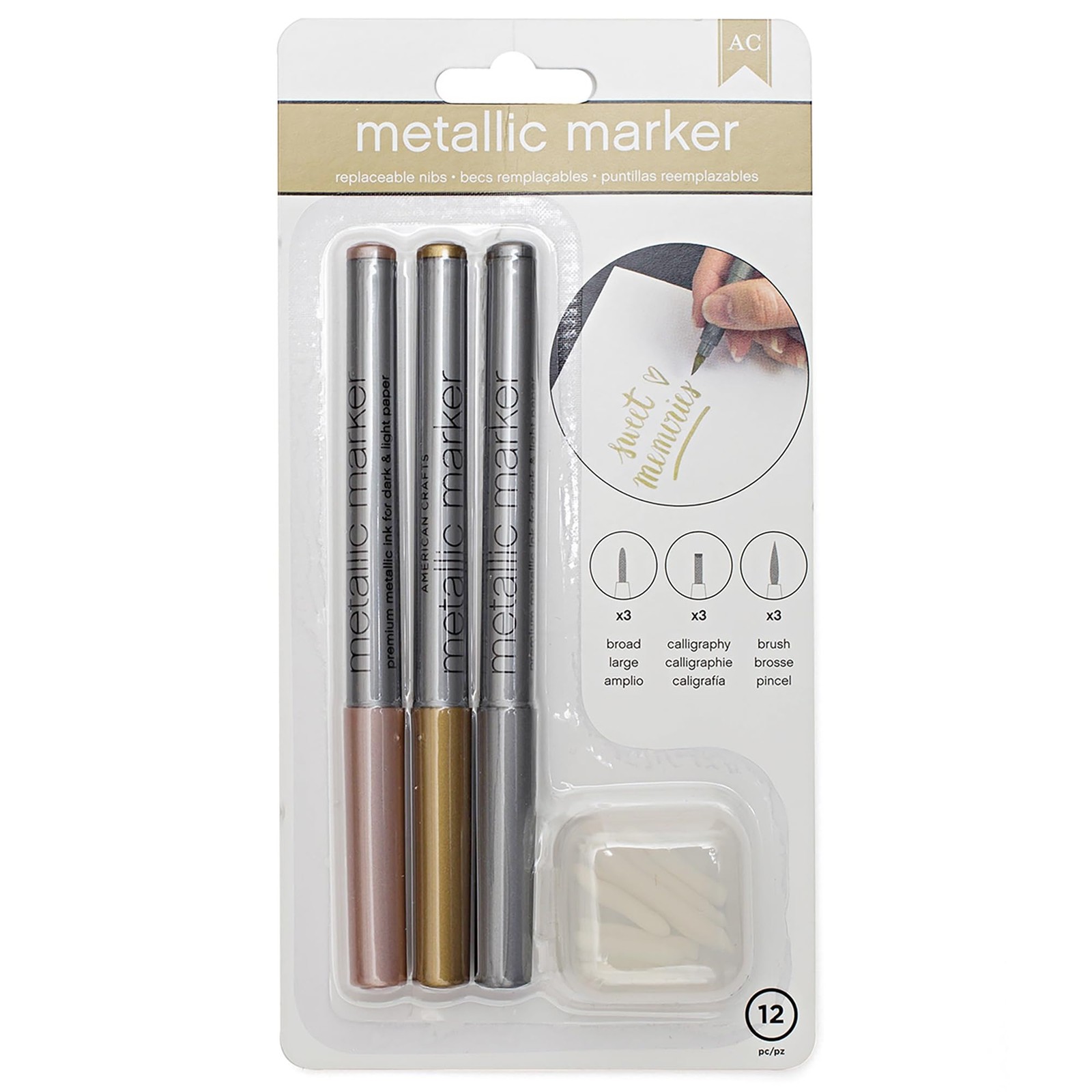 American Crafts Broad Point 3 Pkg Rose Gold Metal Silver fine tip Standard Tone