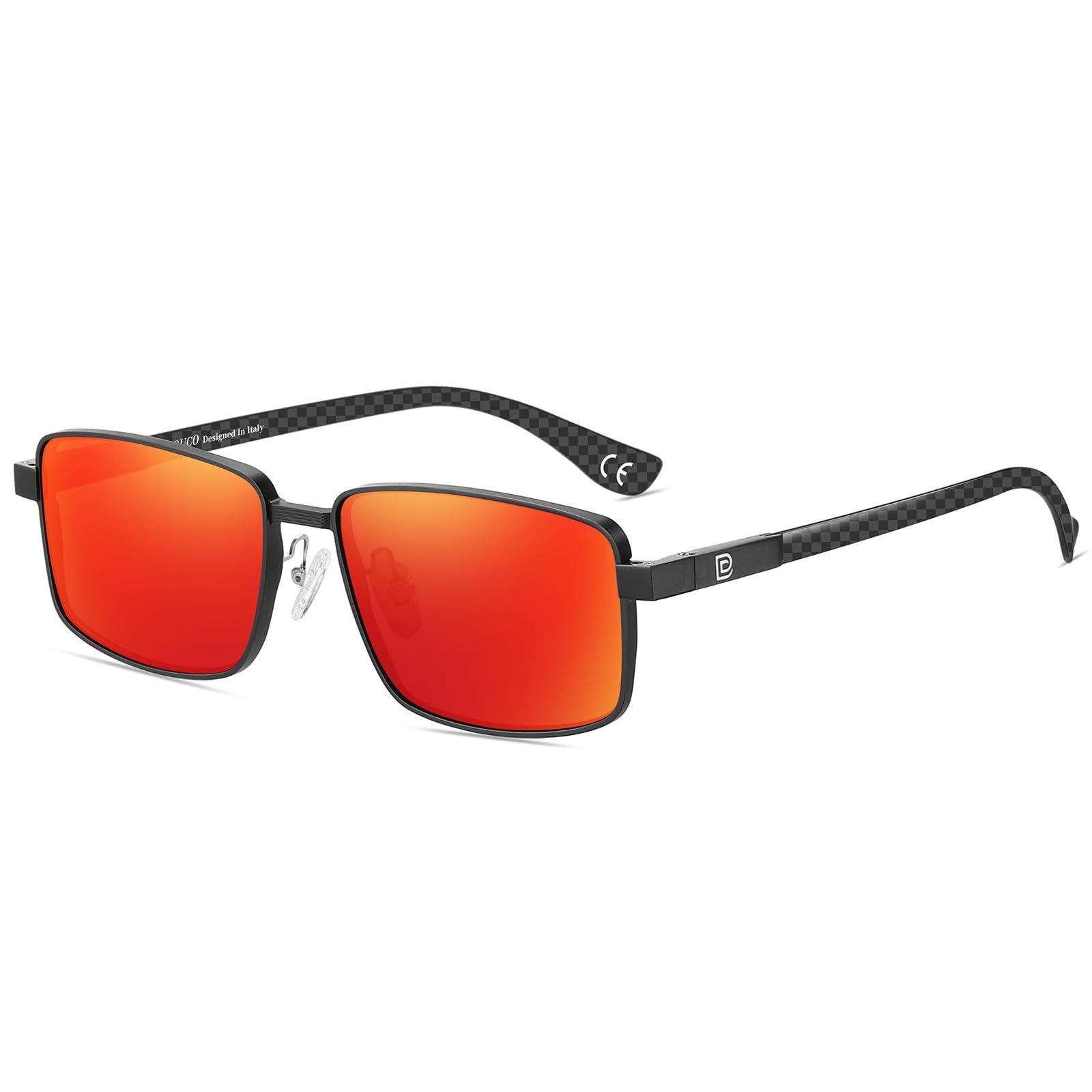 DUCO Men’s Polarized Rectangle Sunglasses, Carbon Fiber Temple, Driving/Fishing