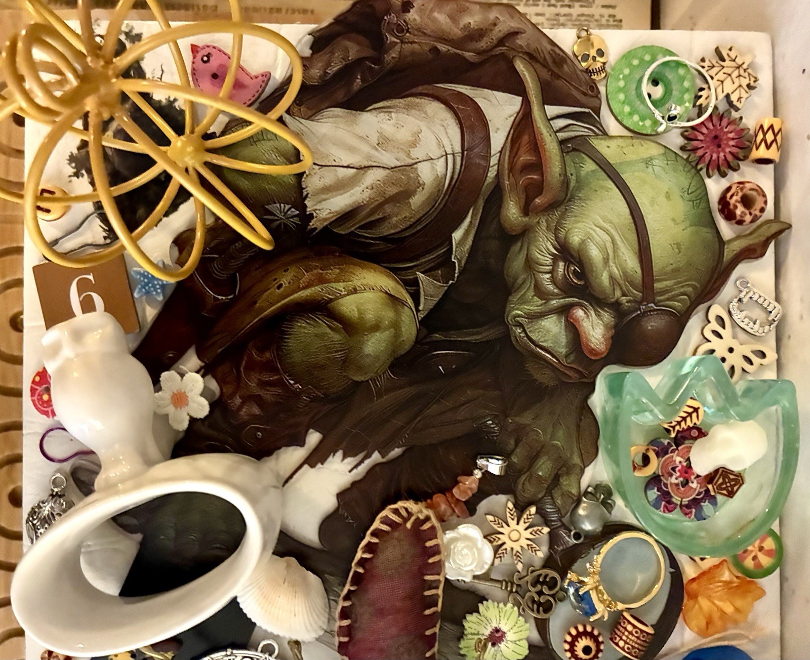 Goblin Garden Stake Chinese Resin Man Figurine Owl Napkin Ring Junk Drawer Lot