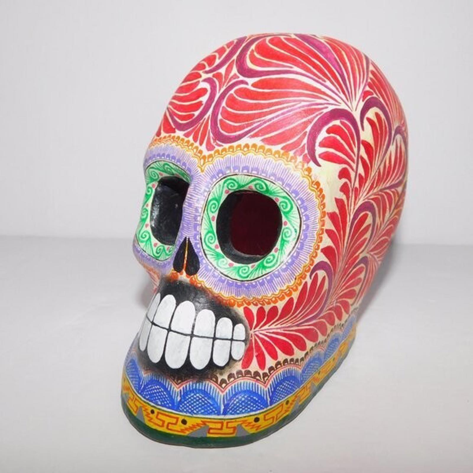 VTG Saul Montesinos Mexico 5″ Day of the Dead Skull hand painted Pottery *READ