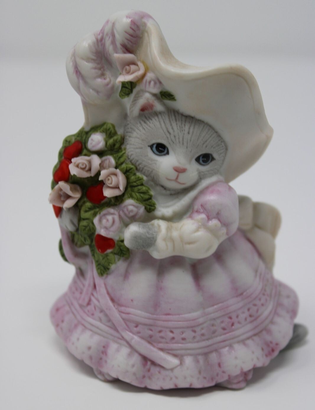 Vintage Schmid Kitty Cucumber Figurine Priscilla 1985 Cat Rose Hat Porcelain