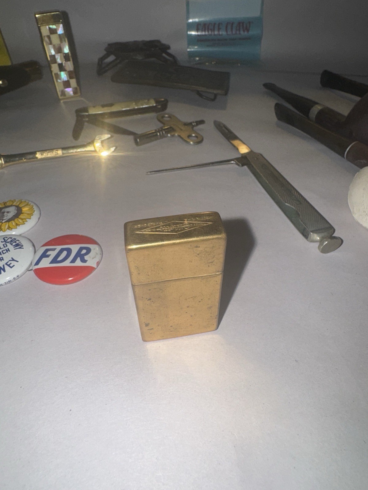 Gentleman’s 24 Pc Lot VTG WW2 Collectibles Pipes Knives Waltham Lighter & More!