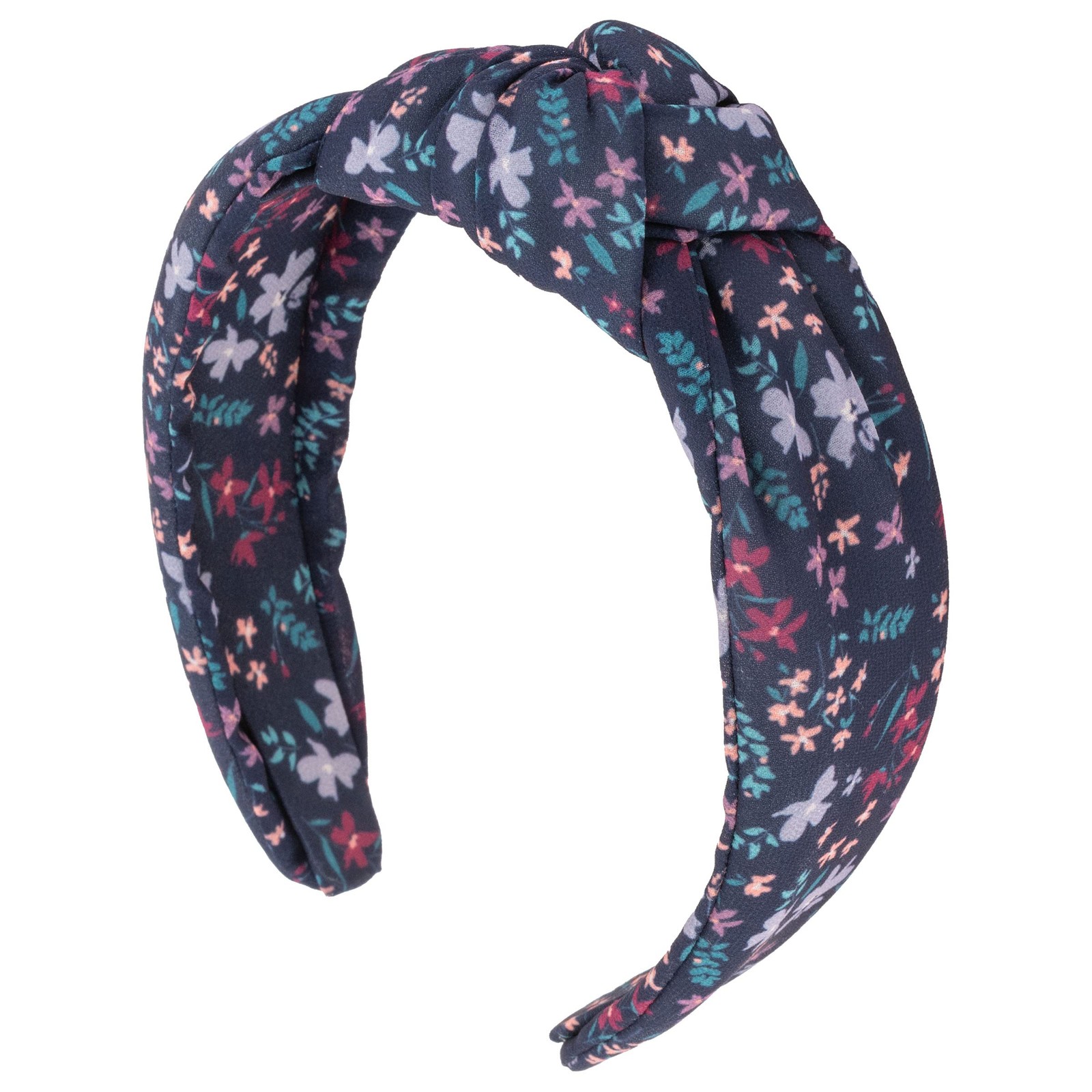 Karma Navy Floral Knot Headband for Women Stretchy Fabric Hair Scarf