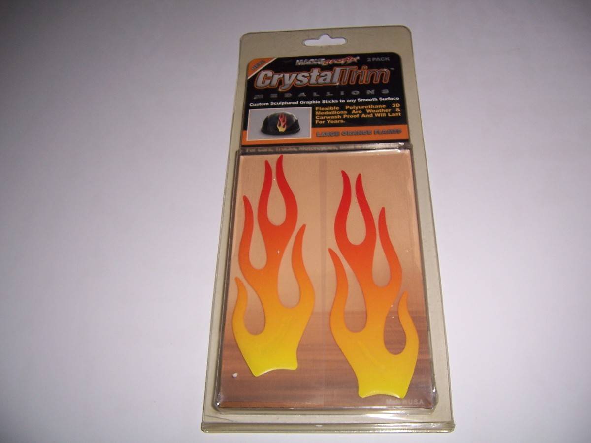 New Crystal Trim Medallions – Large Orange Flames for Car Truck and Motorcycles