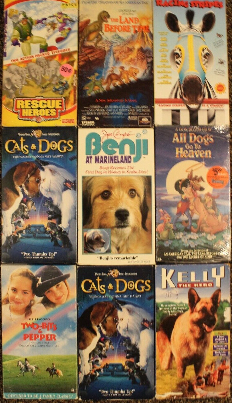 Lot of 9 CHILDREN + FAMILY VHS – RACING STRIPES, LAND BEFORE TIME, CATS & DOGS