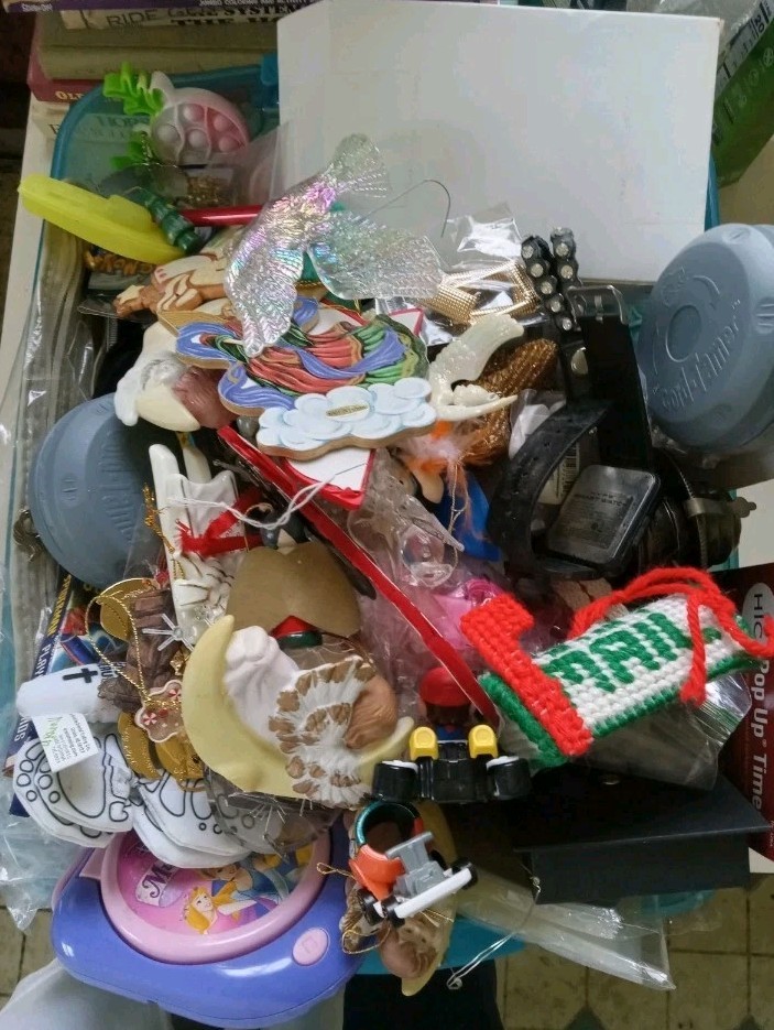 Lot Of Various Small Misc. Junk Drawer Items Box-6in X 6in X 6in SEE DESCRIPTION