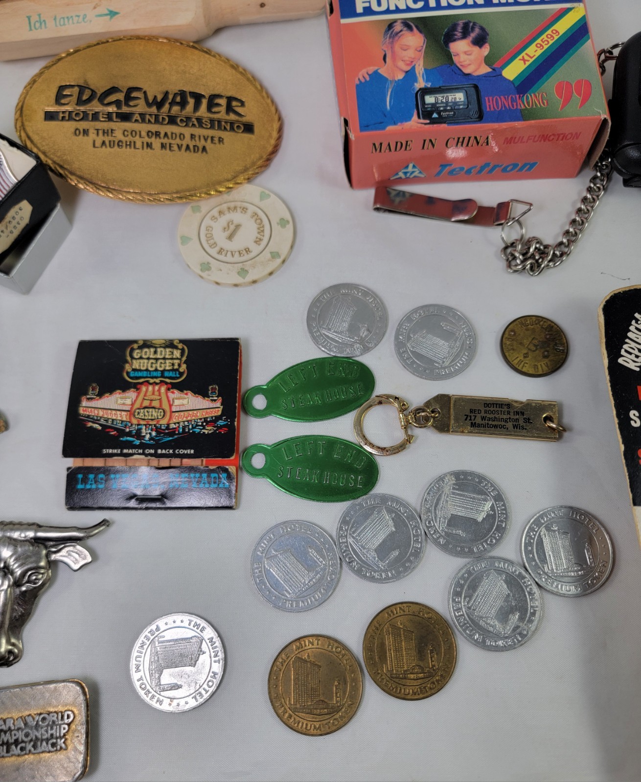 Men’s Estate Junk Drawer Lot Vintage Casino Coin Collectibles Watch Buckles Pins