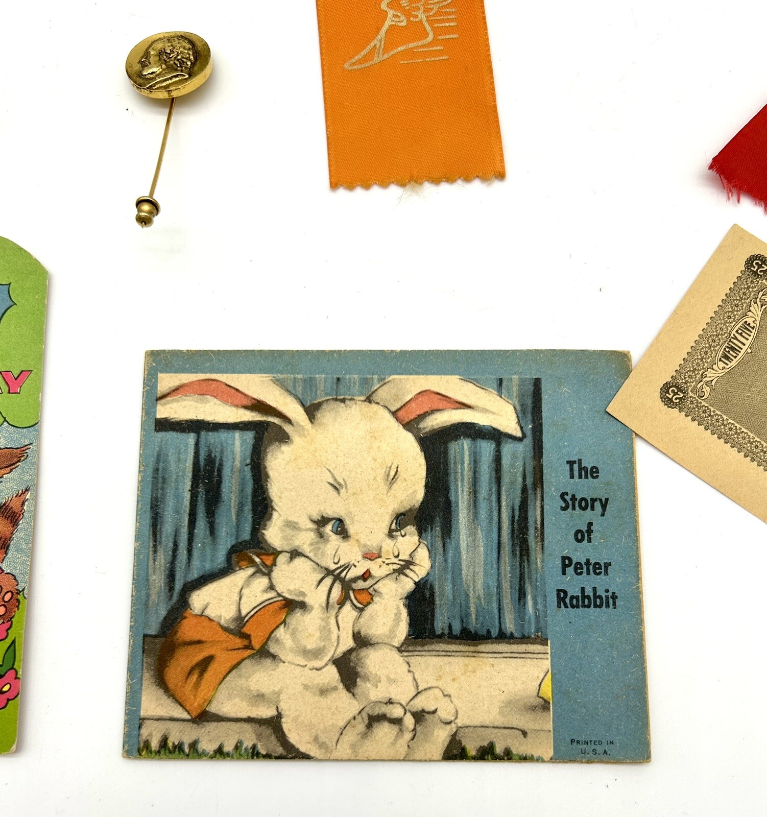 Junk Drawer Of Vintage Items Cards Ribbons Pennant Ring Hat Pin Charm
