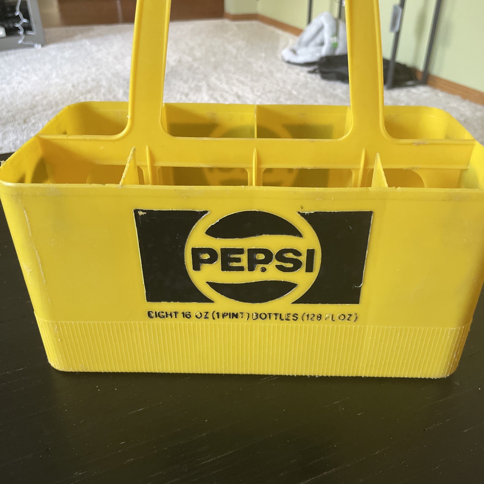 Two Vintage PEPSI Yellow Plastic 8 Pack 16 oz. Bottle Carrier Old Crate Holder