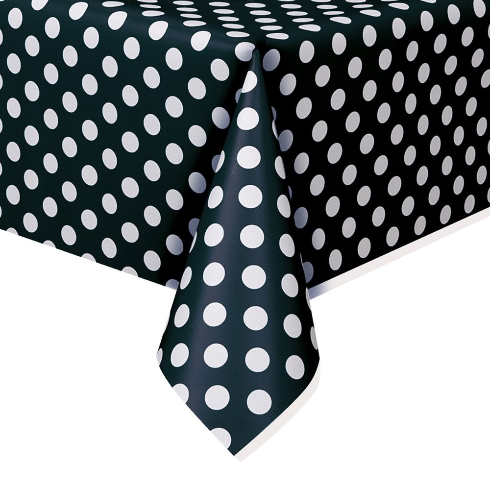 Polka Dot Plastic Tablecloth, 108″ x 54″, Black