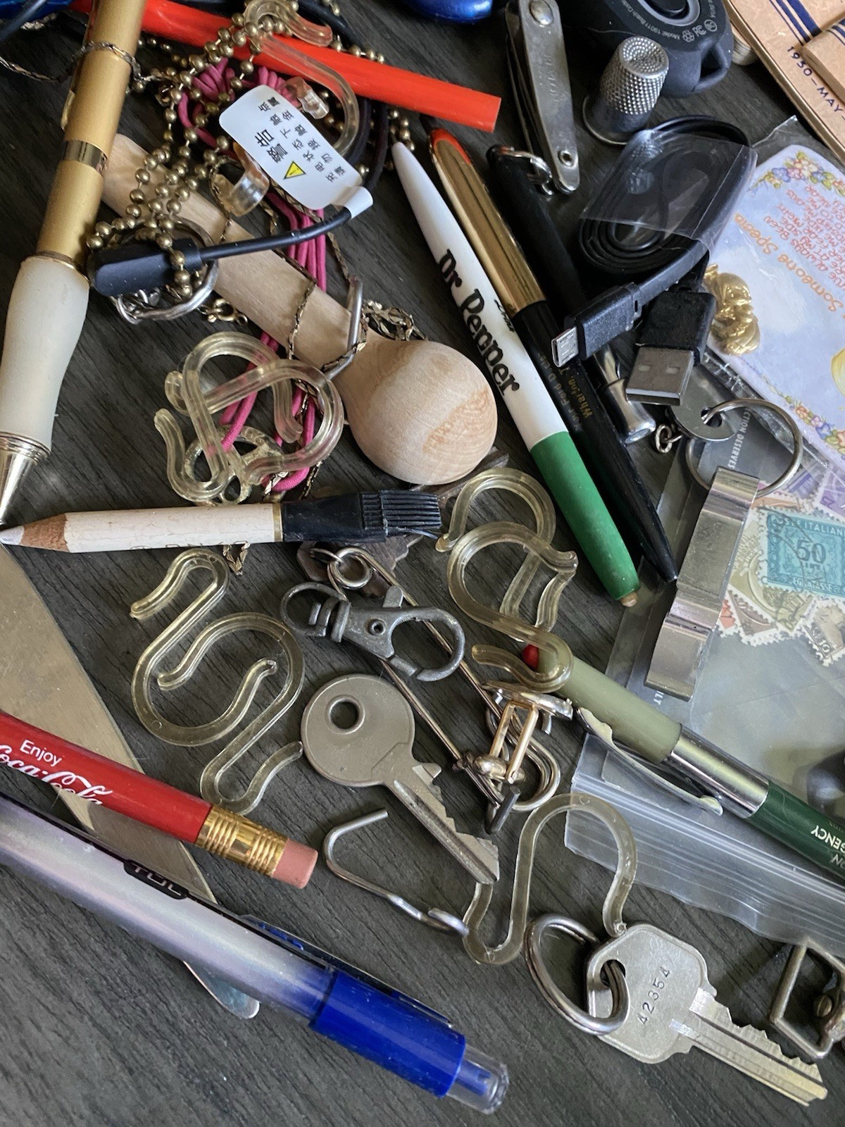 Vintage Estate JUNK DRAWER Lot Pen Knife Nada Books Metals Keys Pencils