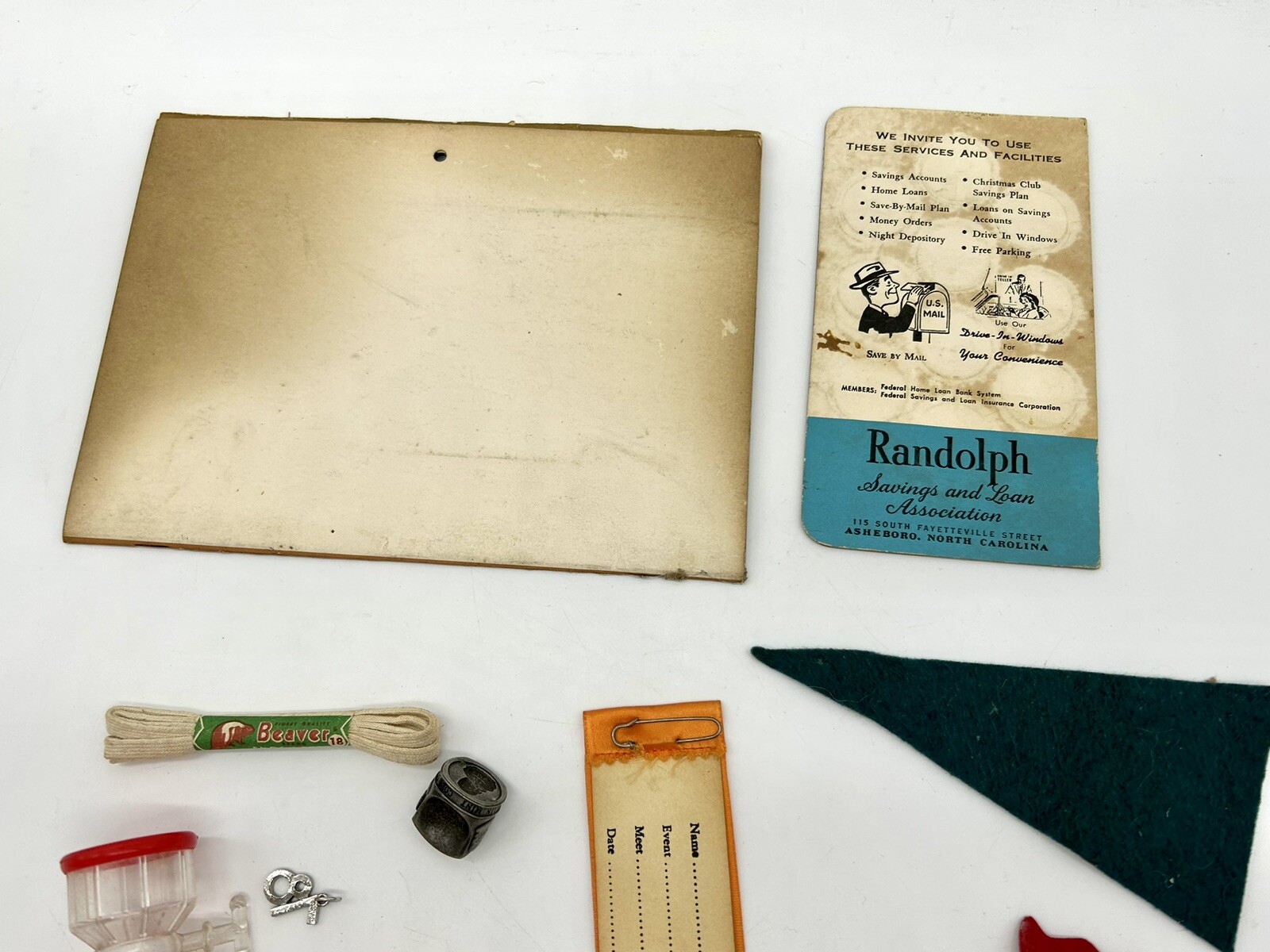 Junk Drawer Of Vintage Items Cards Ribbons Pennant Ring Hat Pin Charm