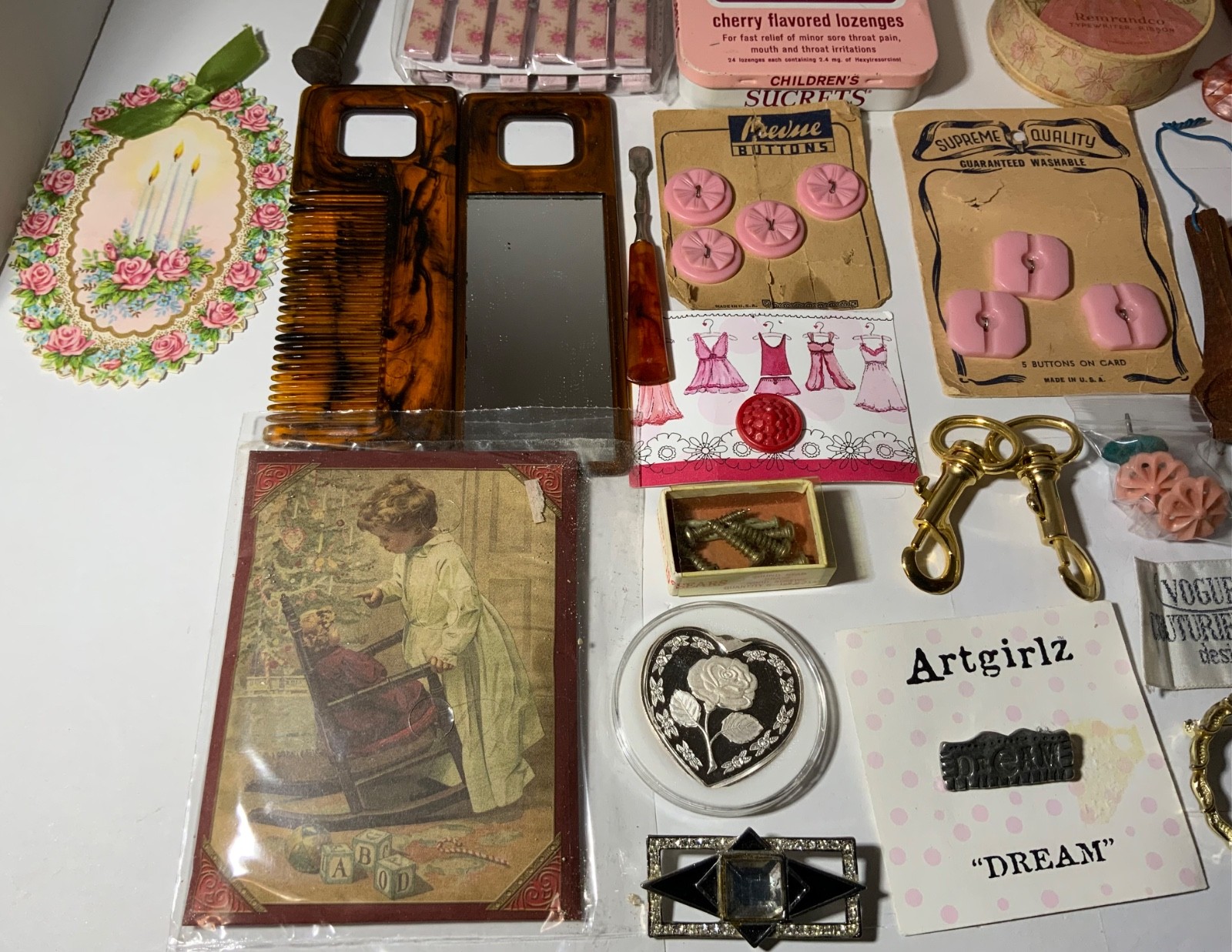 VTG to New Junk Drawer Lot Assemblage Art Mixed Media Crafts 2.75# Buttons Pins