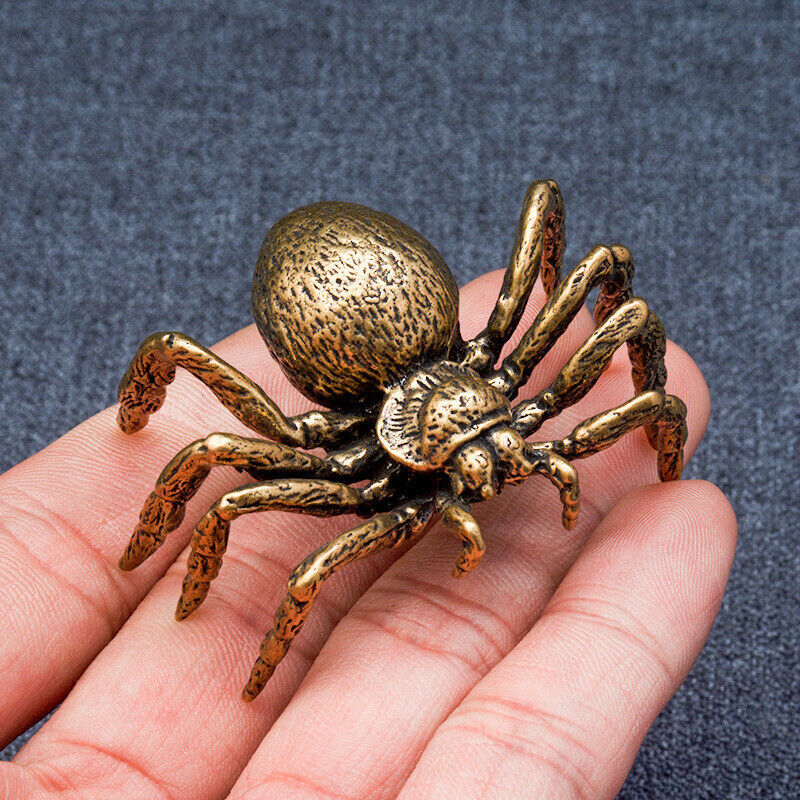 2Pcs Small Brass Spider Animal Statue Mini Sculpture Tabletop Home Decor Gift US