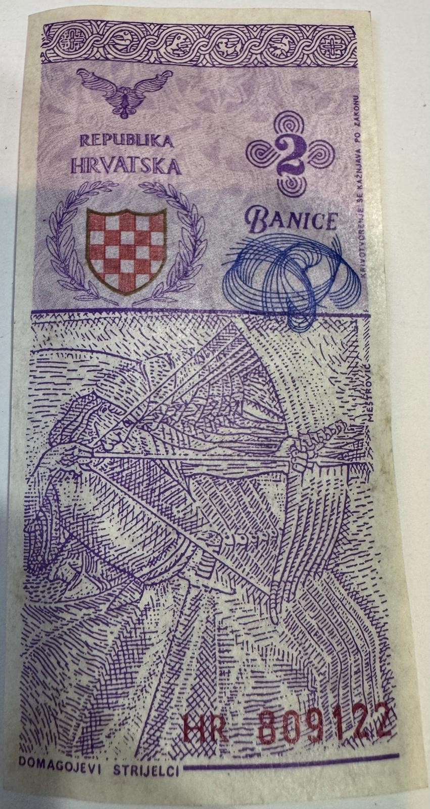 Vintage Croatia 2 Banice Banknote – King Tomislav – 1990 Commemorative Issue