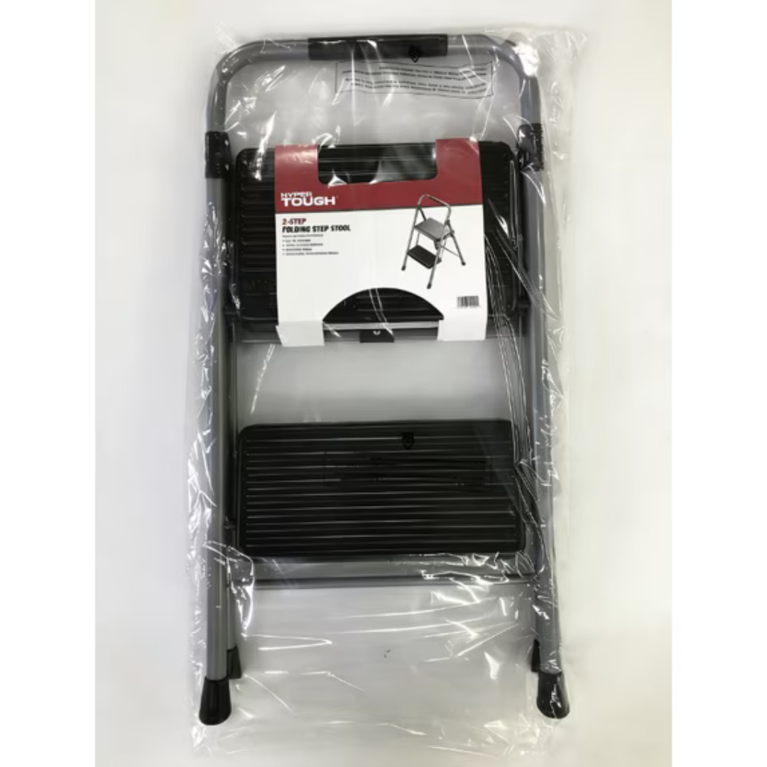Hyper Tough Gray & Black 2-Step Steel Large Platform & Foldable Step Stool