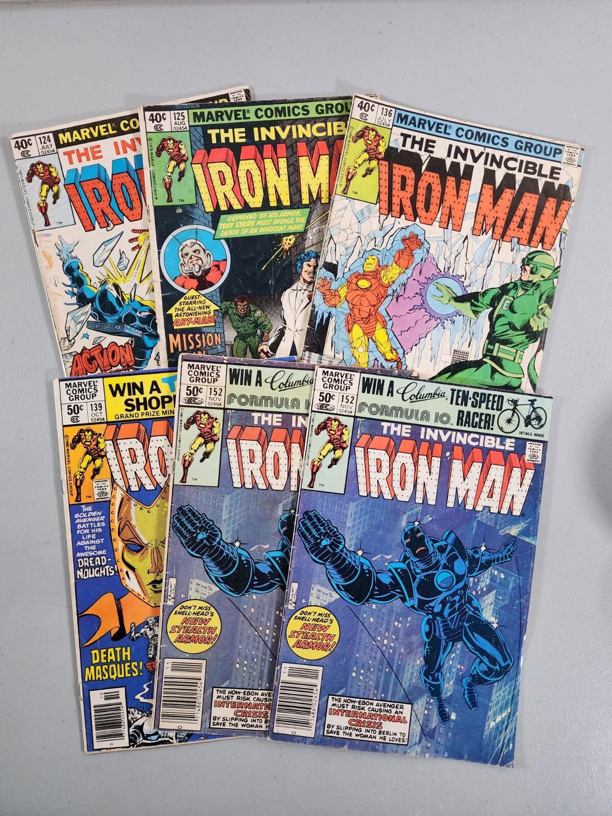 Iron Man vol 1 #124 125 136 139 152 x 2 all Newsstand Readers Marvel 1979-83