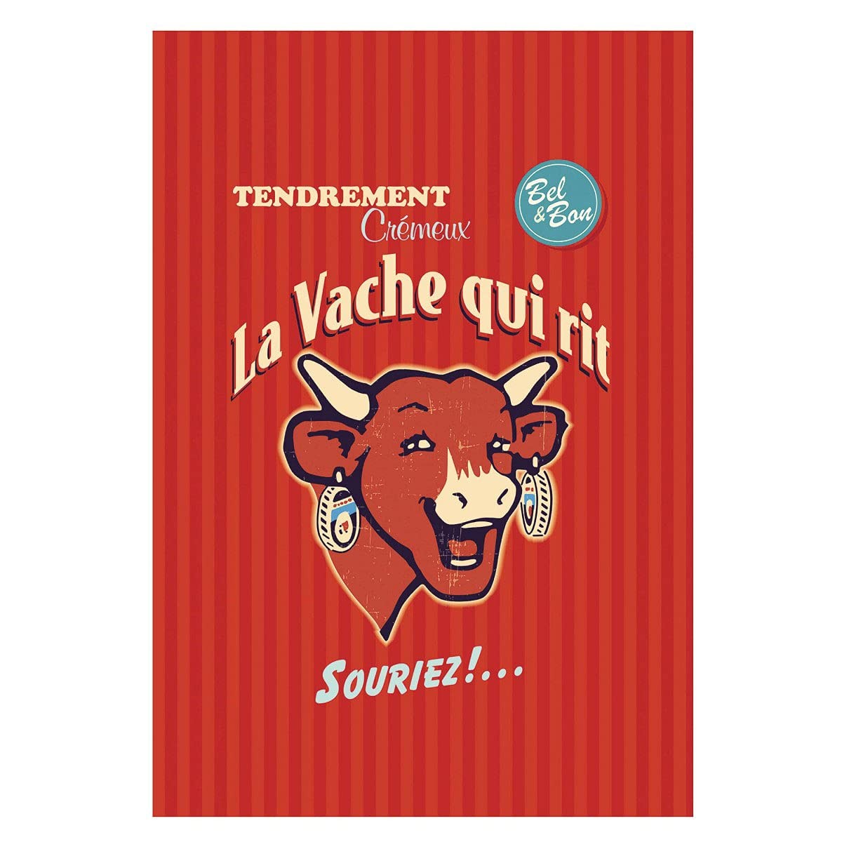Coucke French Cotton Tea Towel, Vache Qui Rit Retro Rouge, 20×30″ Red
