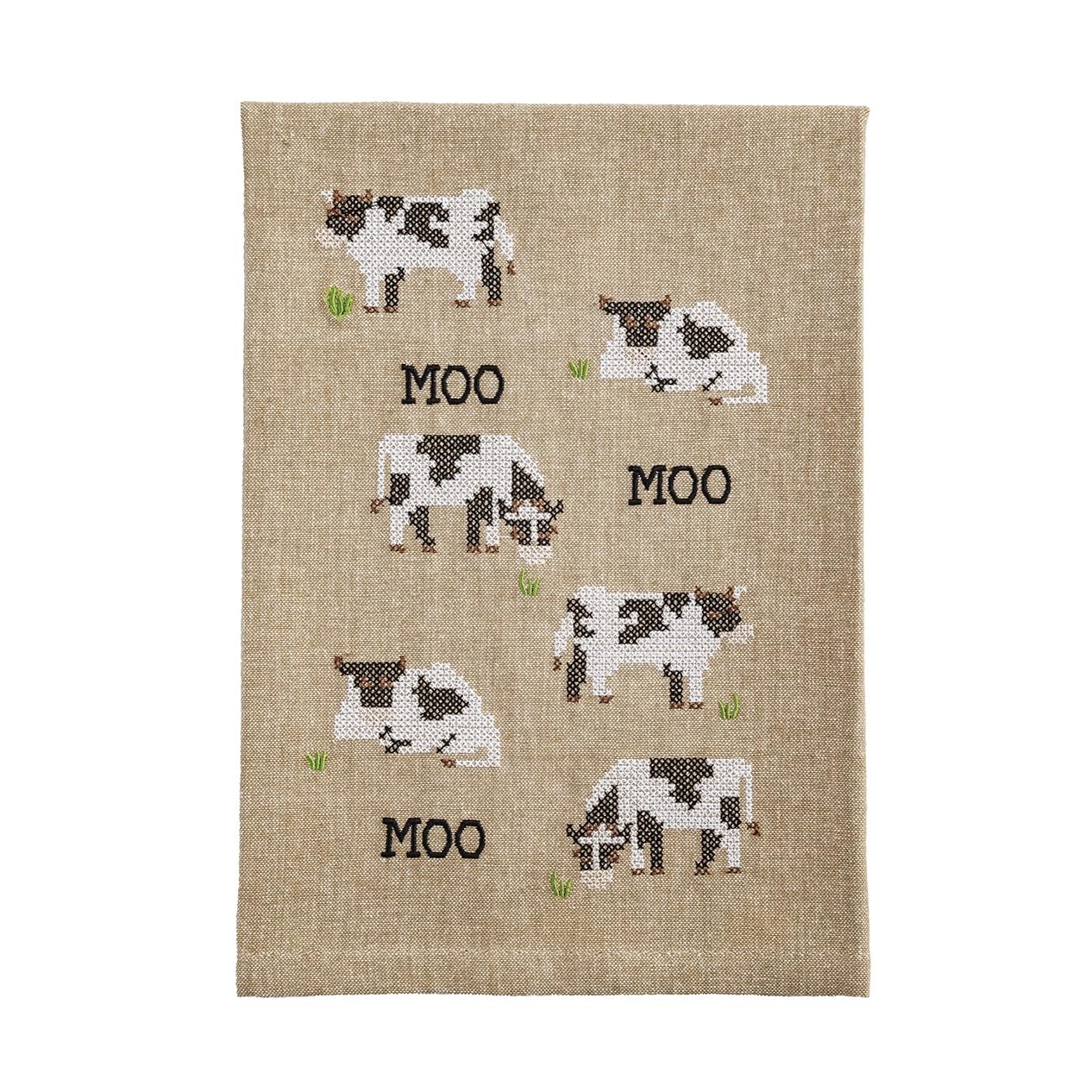 Mud Pie Beige Cotton Cow Needlepoint Towel