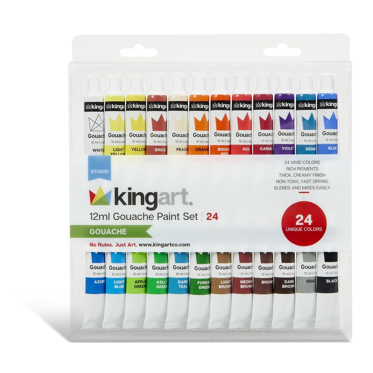 KINGART Studio Gouache Paint Set of 24 Unique Colors, 12ml (4oz) Each