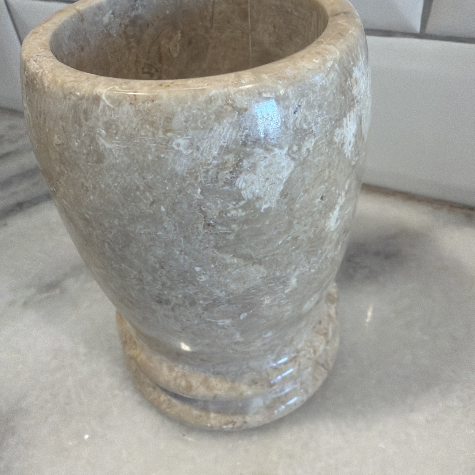 Creative Home Beige Marble Tumbler Toothbrush & Brush Holder Organizer GW992