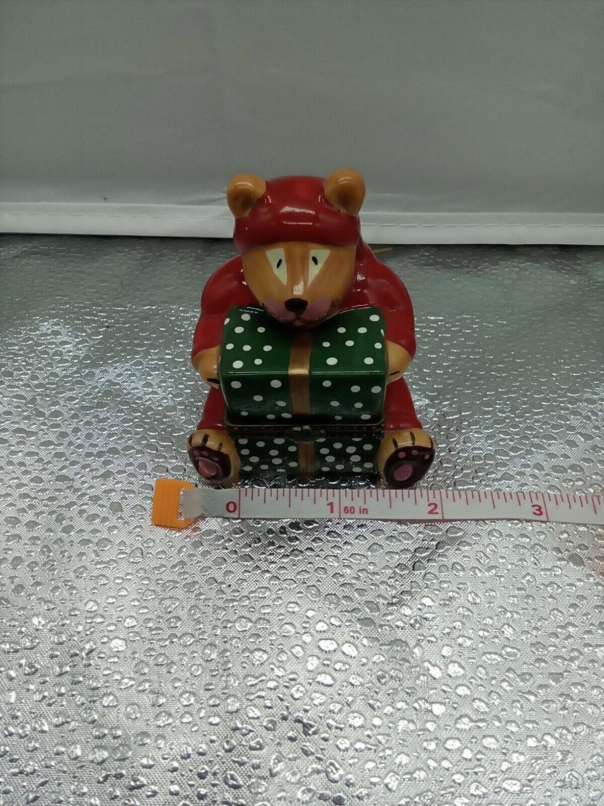 Vintage Trinket Jewelry Dish W/ Tip Sweet Dreams Bear. Red Pillow Christmas