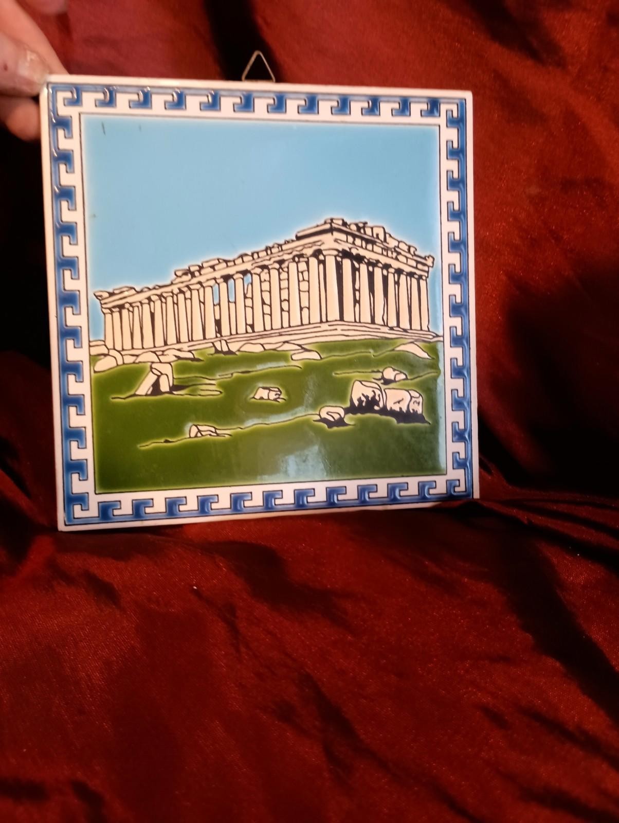 Set Of 2 Greece Ceramic Tile Handmade Made In Greece COLORFUL ARTISAN