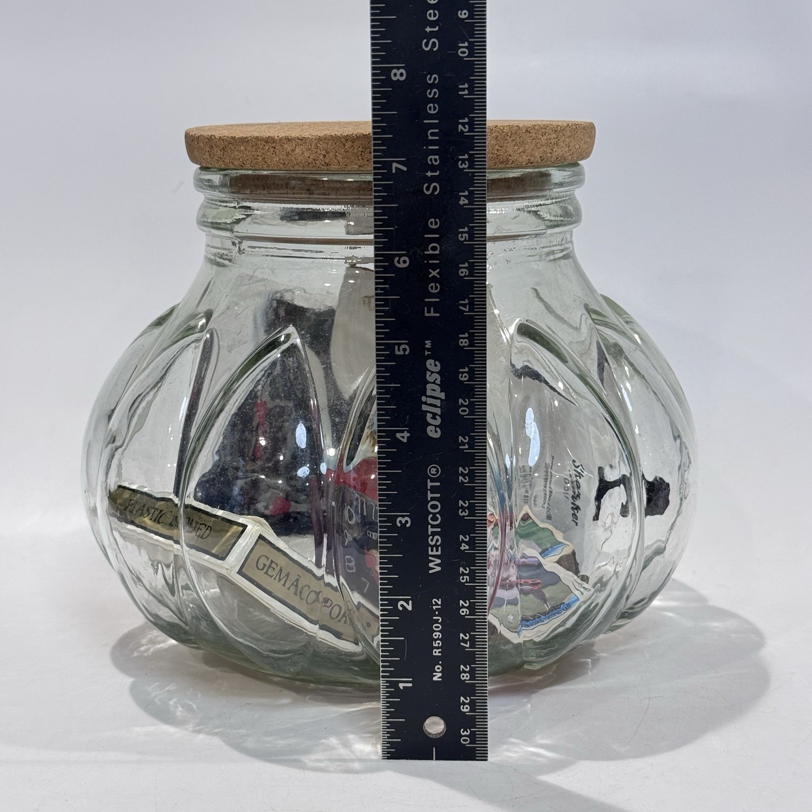 Vintage Curated Lot in Glass Jar w Cork Lid Cards Cracker Jack Bottle Caps Socks