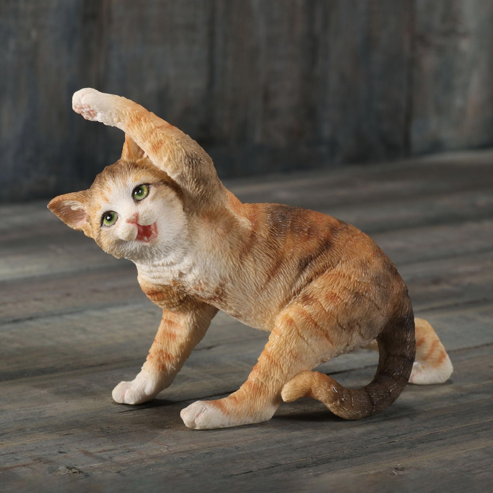 Veronese Design 3.5″ Yellow Tabby Yoga Cat Twist Pose Resin Miniature