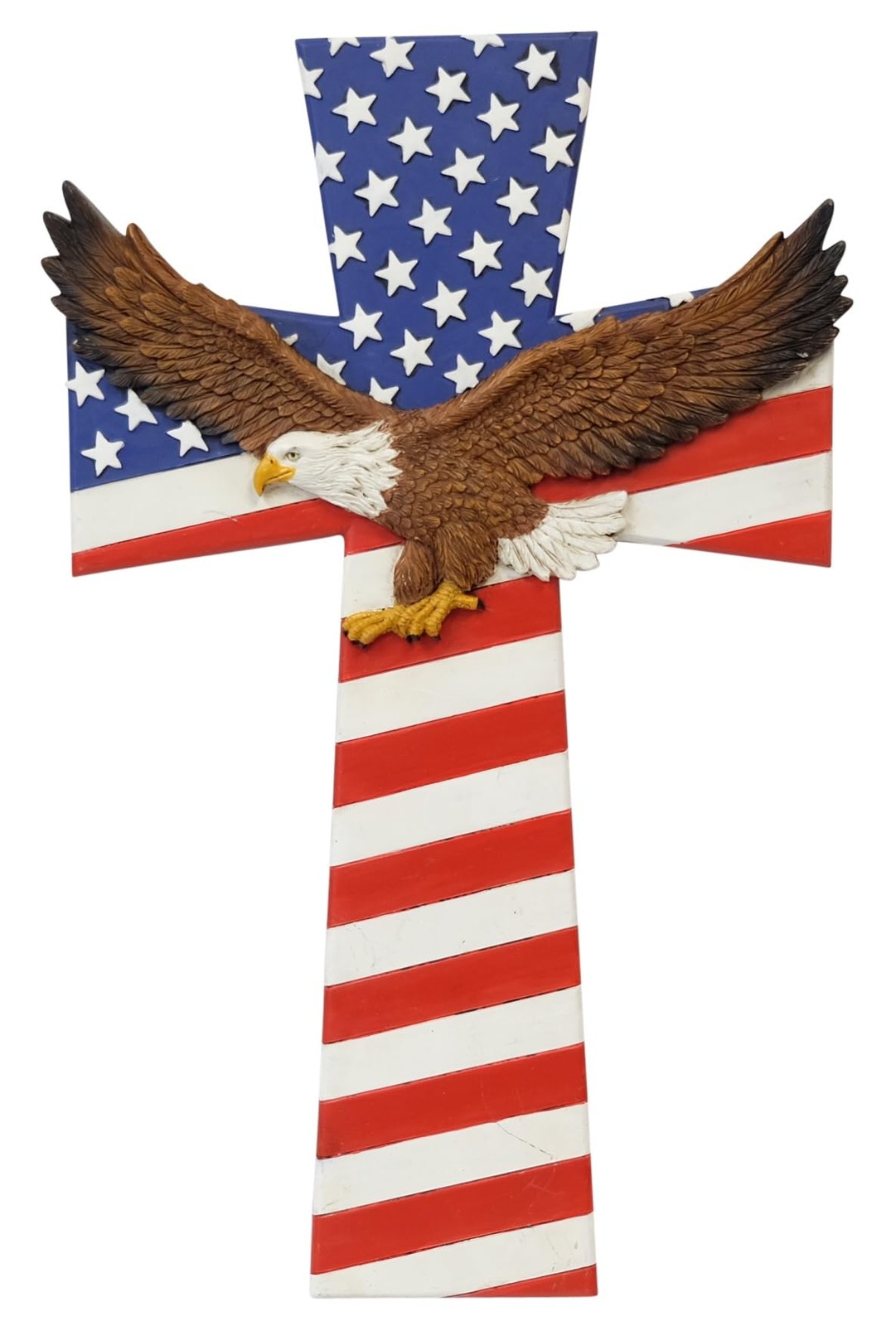 De Leon Collections Eagle on American Flag Patriotic Wall Cross, Red/White/Blue
