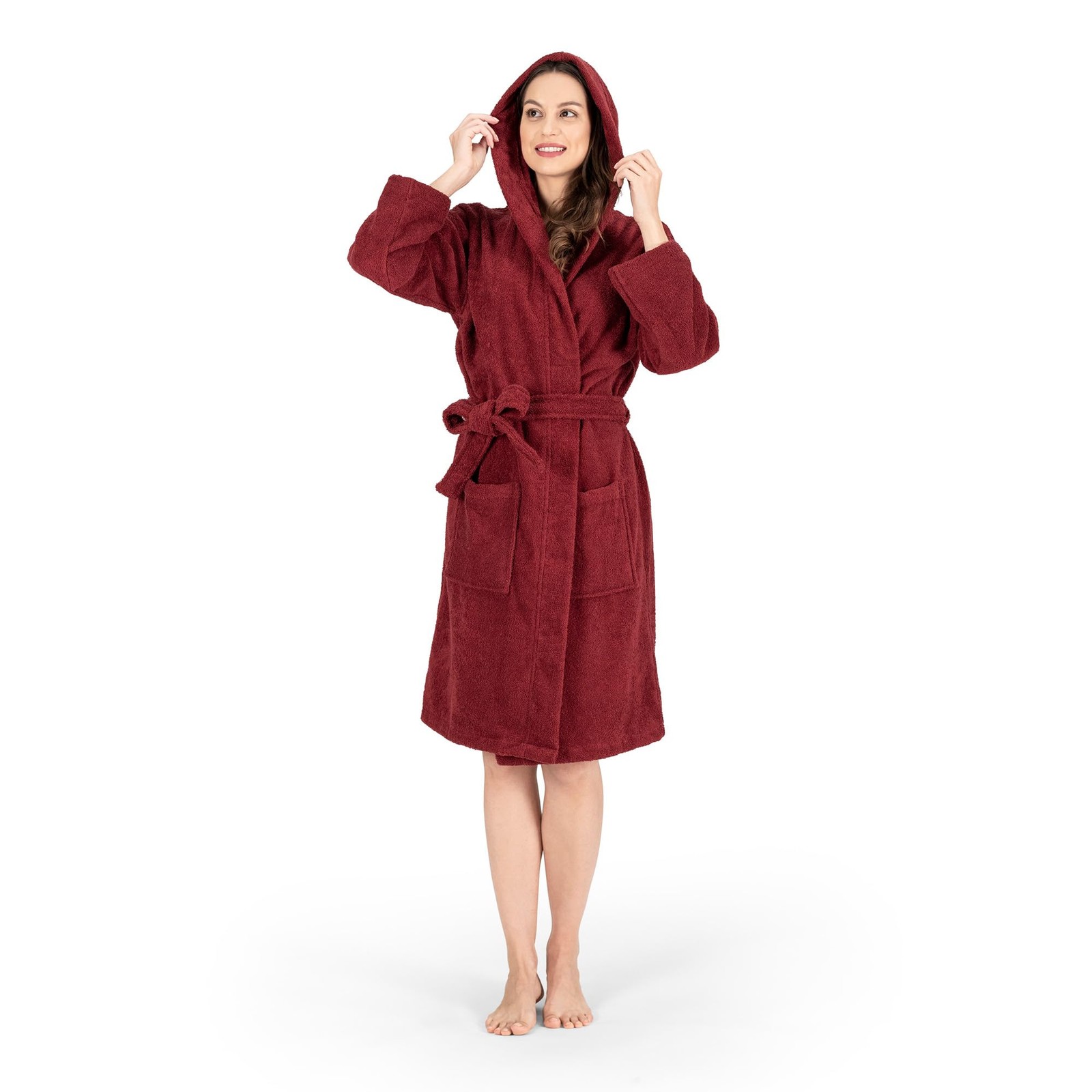 Nine West Unisex Turkish Cotton Hooded Bathrobe Red Spa Hotel Large