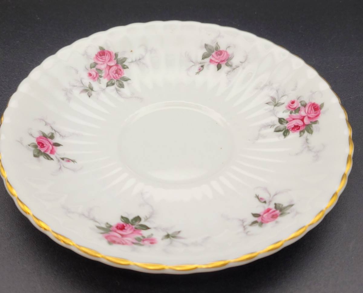 Hammersley Princess House Fine Bone China Saucer Pink Roses Gold Trim England