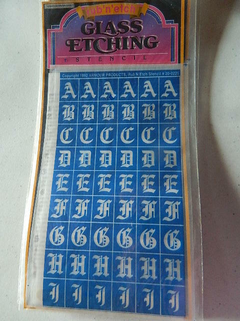 Armour Rub N Etch Stencils Old English Alphabet A-I glass acid etching